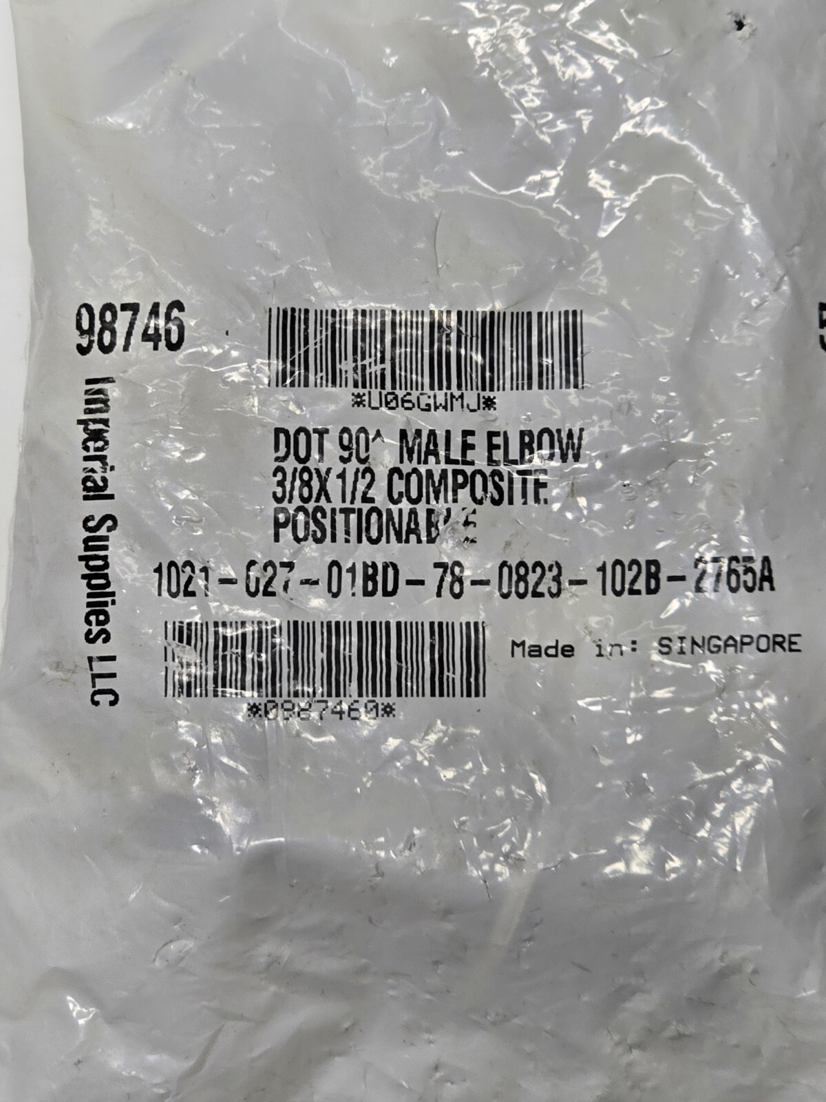 5 Pack Imperial 98746 DOT 90° Male Elbow Air Brake Push To Connect 3/8 × 1/2