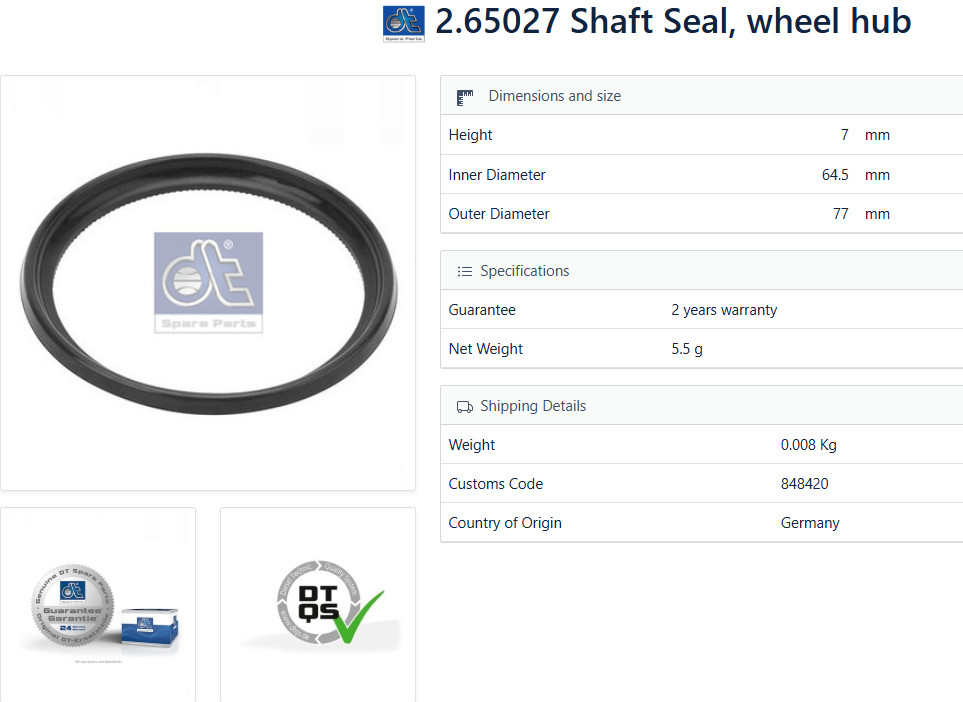 Volvo Mack 20531576 3173052 Sealing Ring Made in Germany
