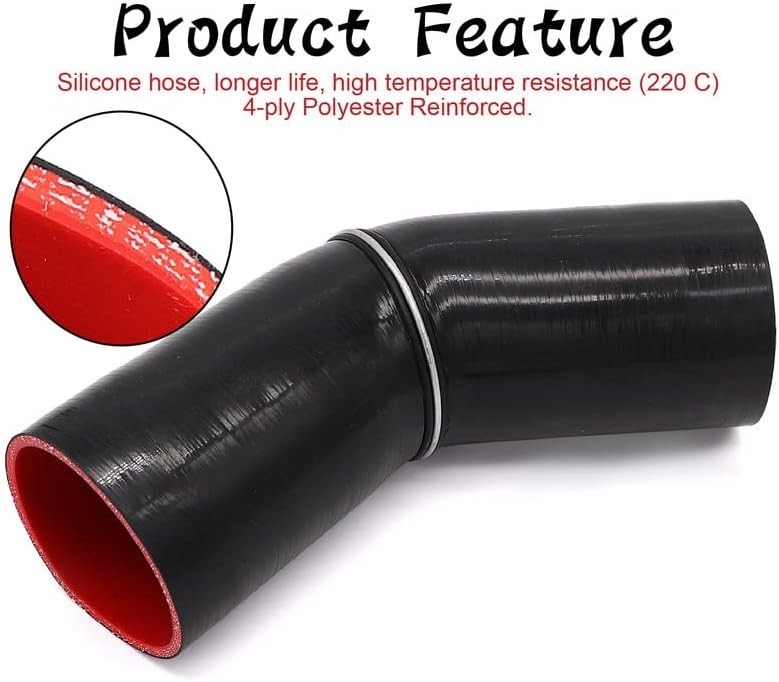 Temperature-Resistant 4-Ply 45° Silicone Elbow Hose with Clamps, 102mm Length