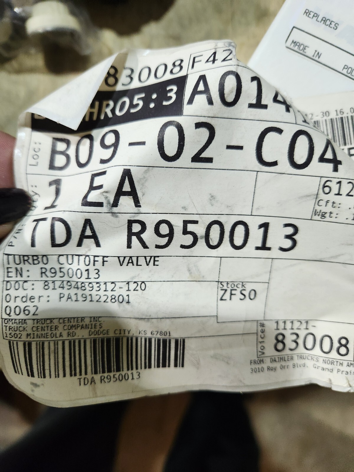 Meritor R950013 Peterbilt Turbo Cut Off Valve Kit- Air Dryer 4324139342