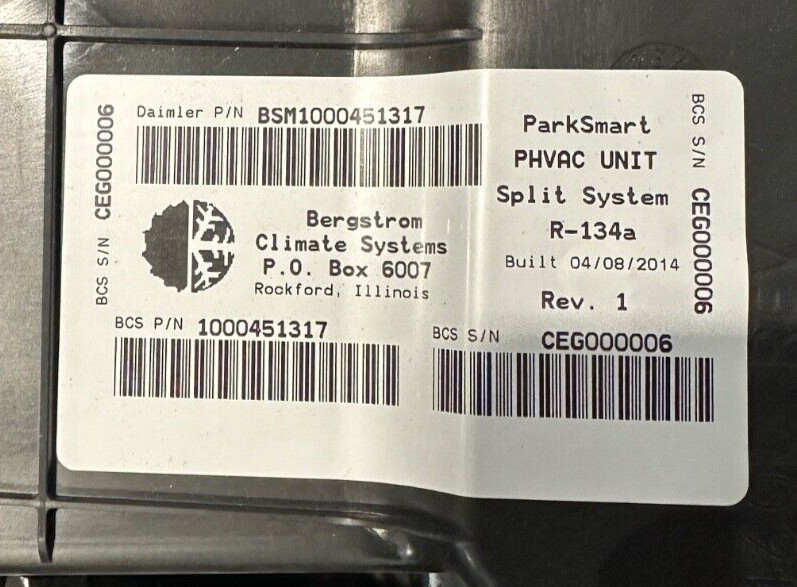 NEW OEM Bergstrom Climate 12v P3 HVAC Unit – P/N A22-72122-000 Split Unit R134A