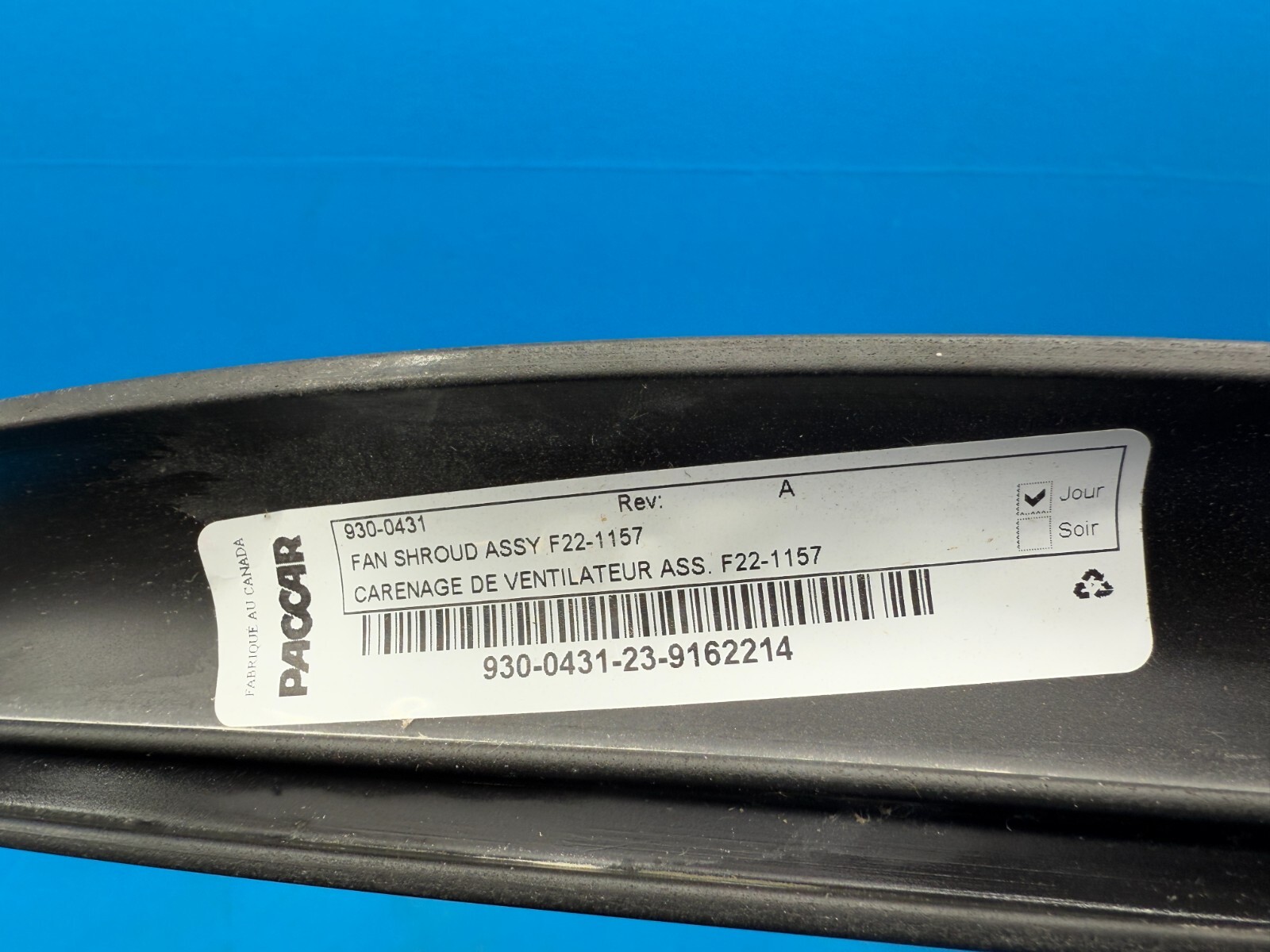 Genuine Paccar F22-1157 Black Fan Ring Shroud Assembly