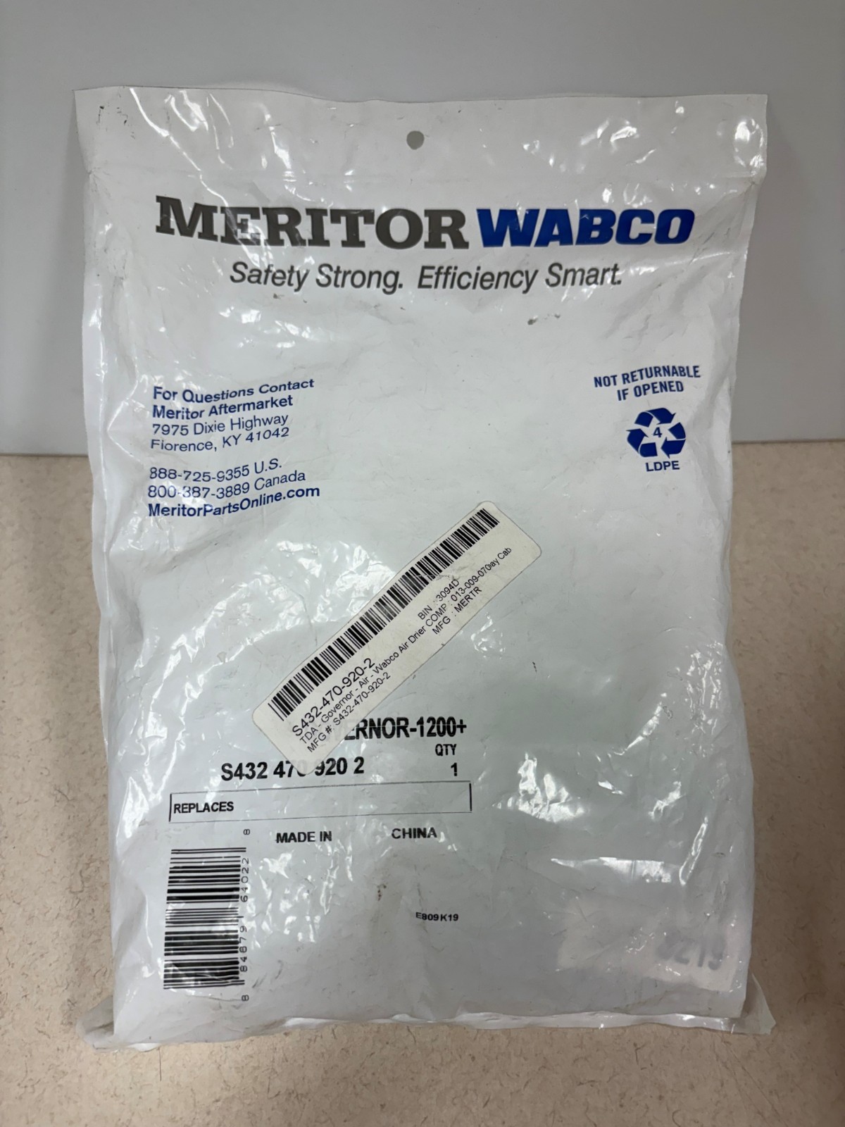 Meritor Governor – Air – Wabco Air Drier Unit 1172 Cascadia Day Cab