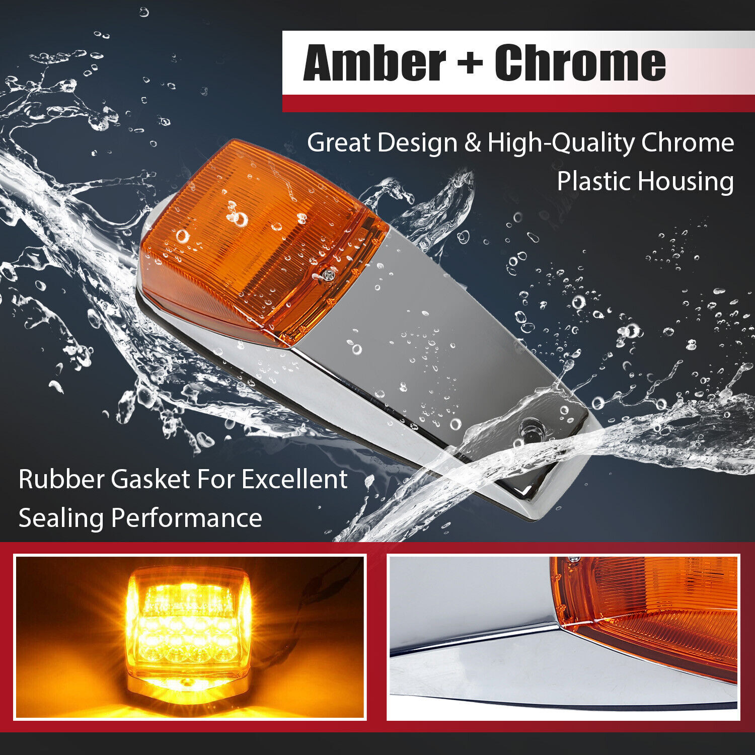 5 pcs Amber Chrome 31 LED Cab Marker Lights for Peterbilt Kenworth Freightliner
