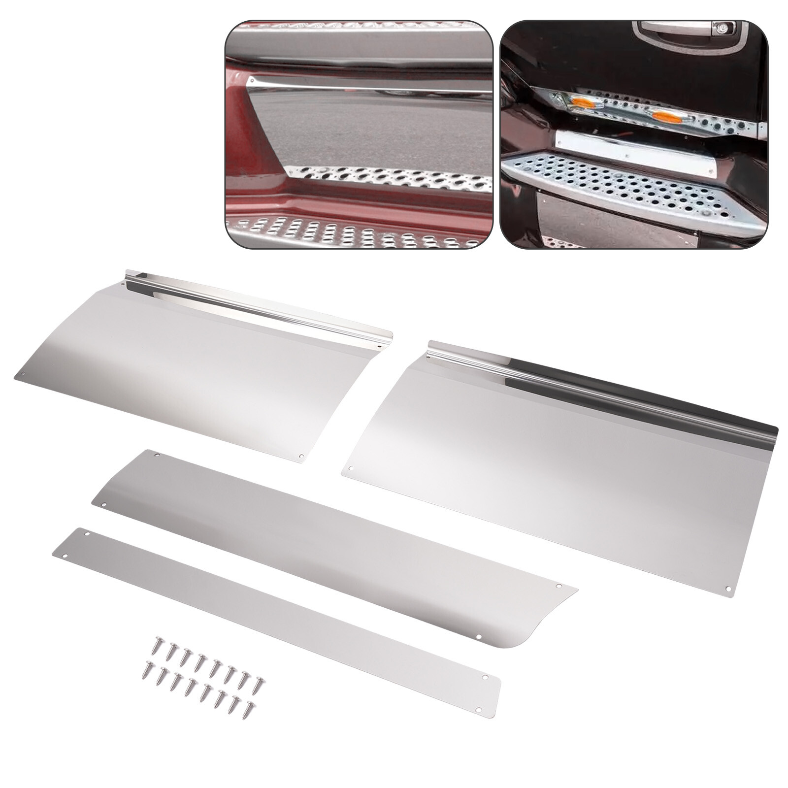 For Kenworth T680 Silvery Front Upper& Lower Kick Plate Pair 304 Stainless Steel