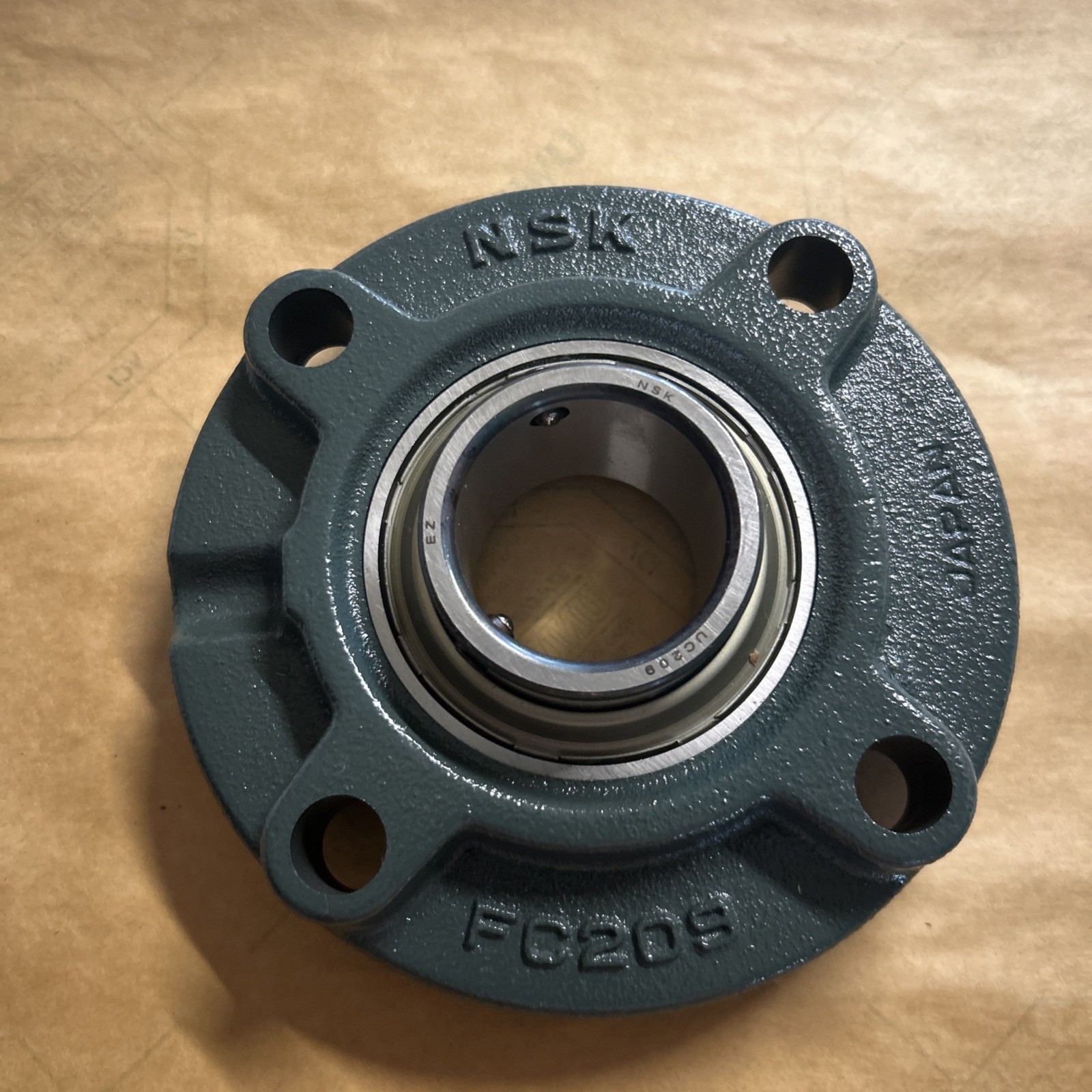 NSK FC209 4-Bolt Cast Iron Flange Cart W/UC209-28 Radial Insert Ball Bearing