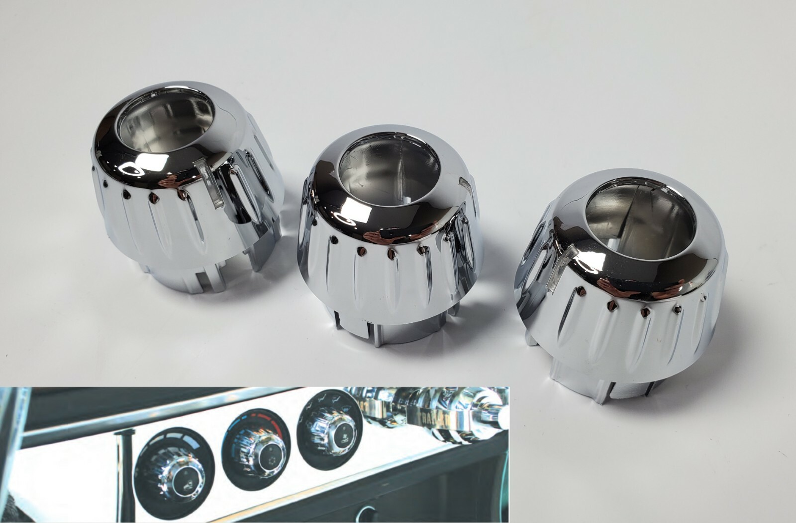 (Set/3) Chrome AC Heater Control Outer Knobs for 2006+ Kenworth W900, T800, T660