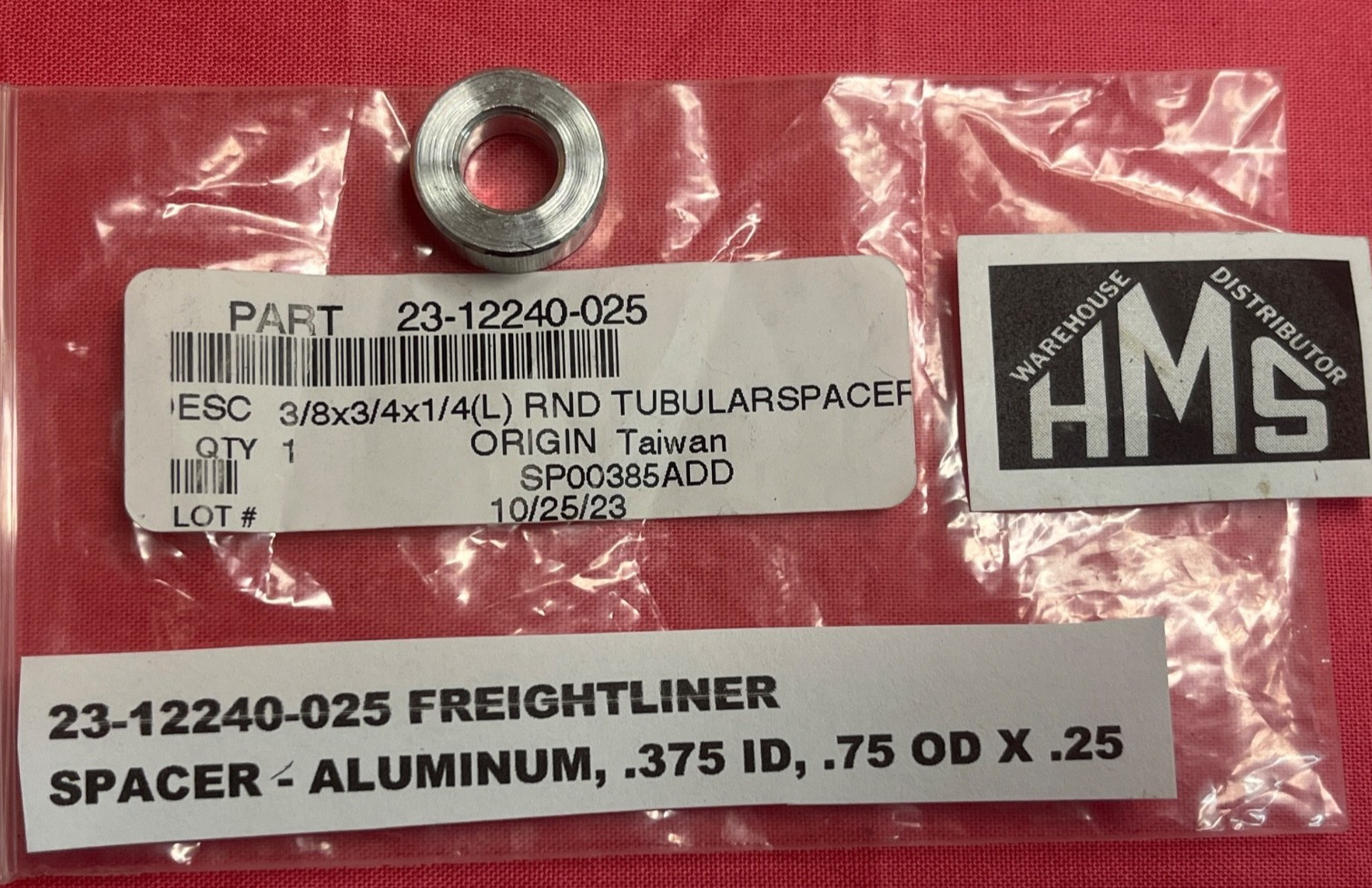 23-12240-025 FREIGHTLINER SPACER – ALUMINUM, .375 ID, .75 OD X .25