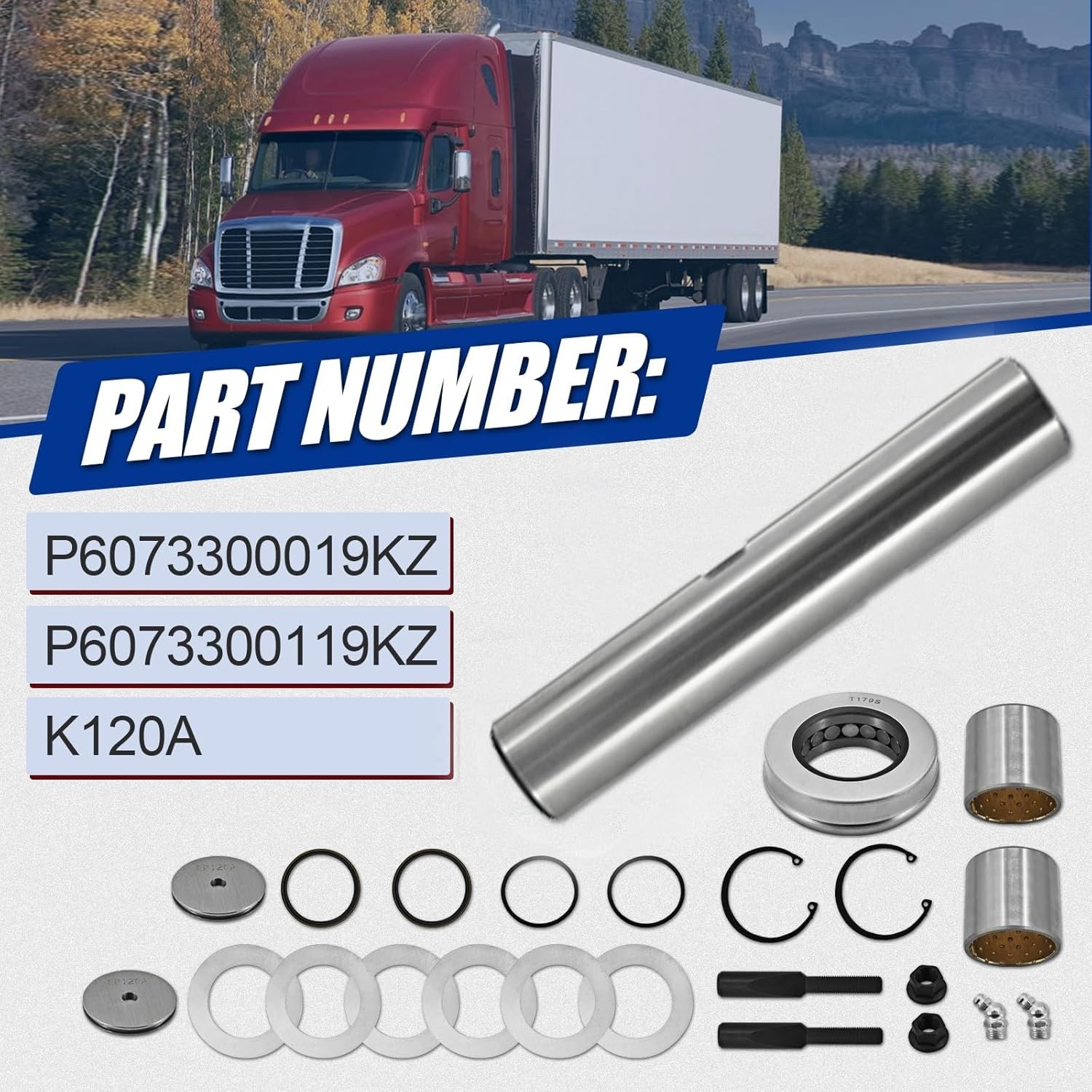 K120A Freightliner Cascadia King Pin Kit Set No Ream P6073300019KZ P6073300119KZ