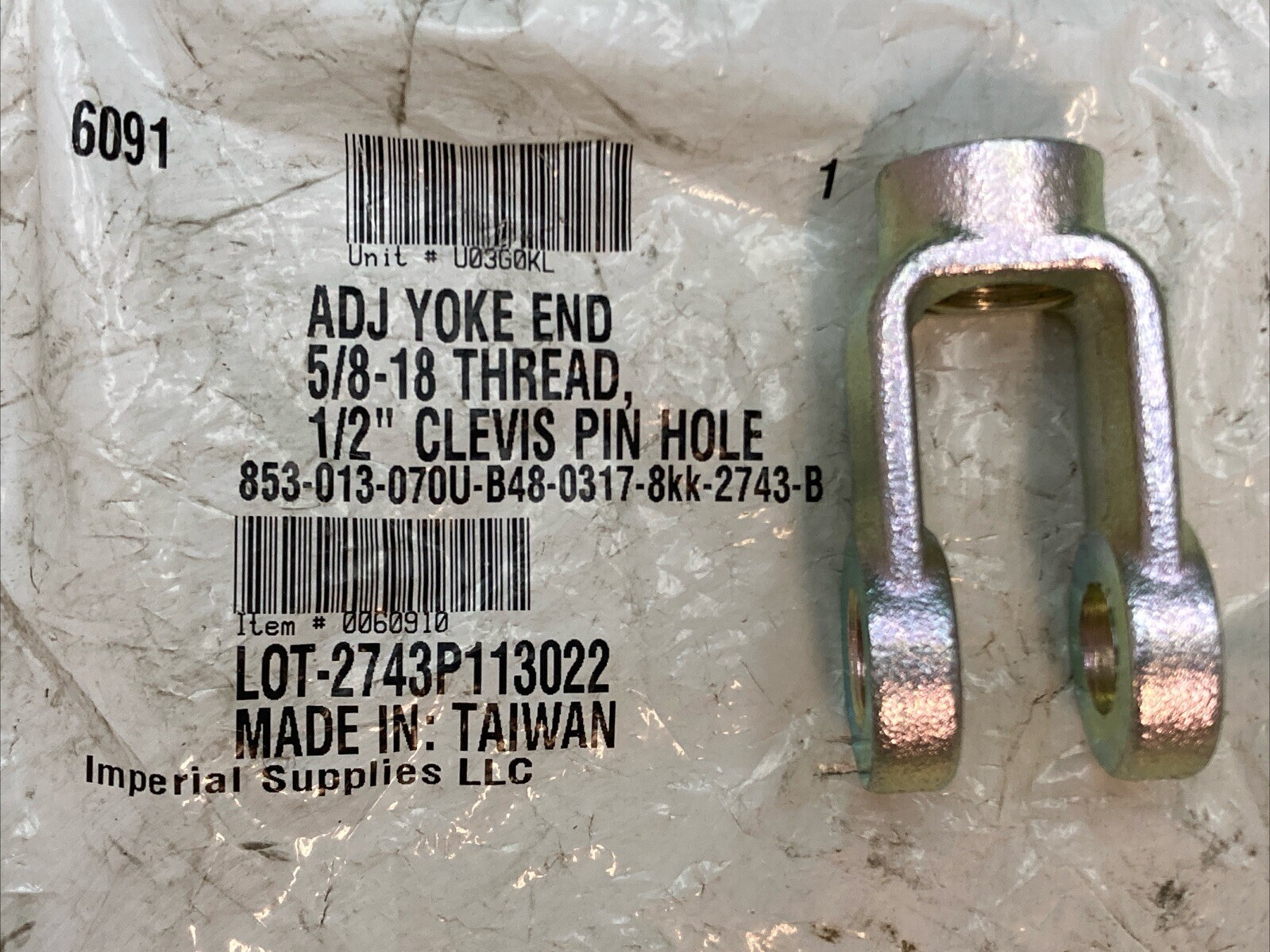 NEW IMPERIAL 6091 Adj Yoke End 5/8-18 Thread, 1/2″ Clevis Pin Hole