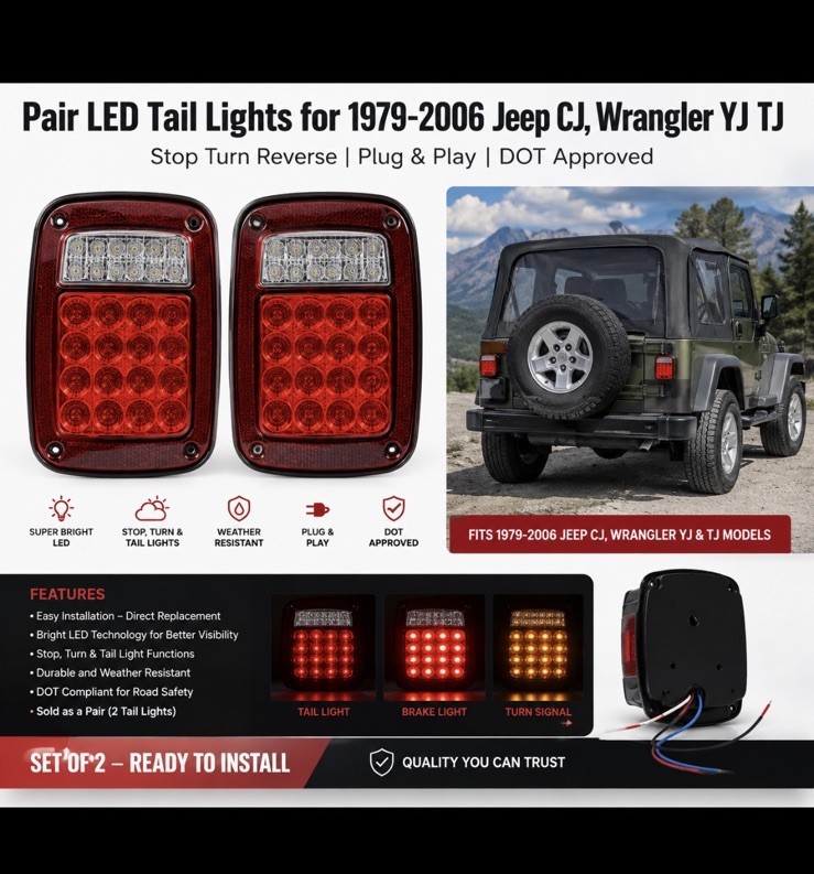 LED Tail Lights For 1979-2006 Jeep Wrangler CJ YJ TJ Stop & Turn Reverse Set 2
