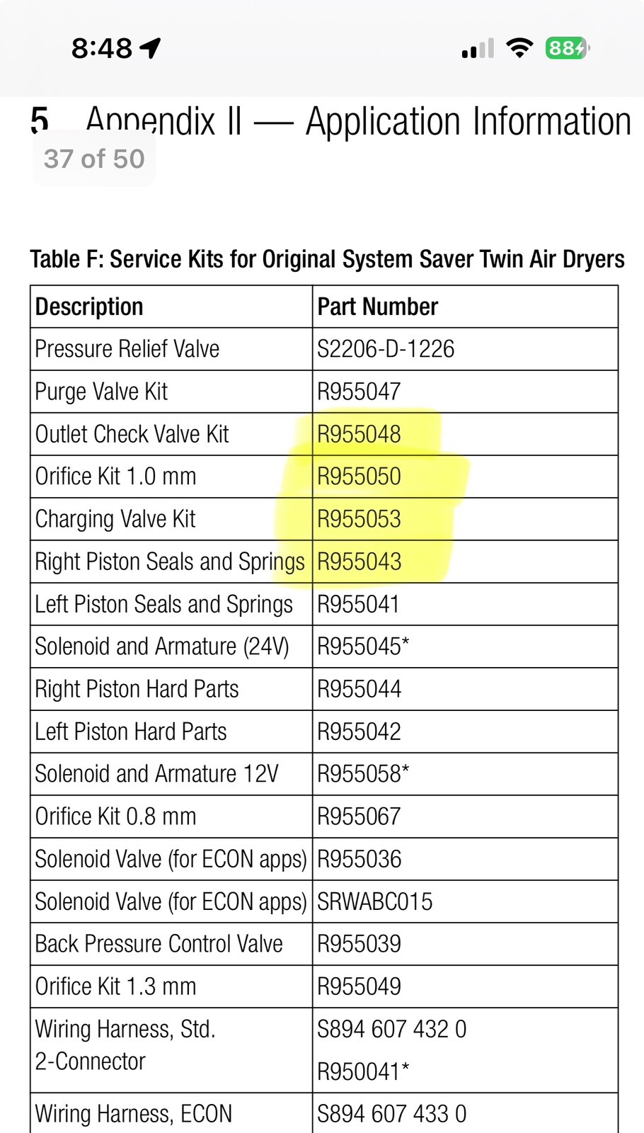 Meritor Wabco R955043 Right Piston Seals and Springs Kit / TWIN Models Cummins