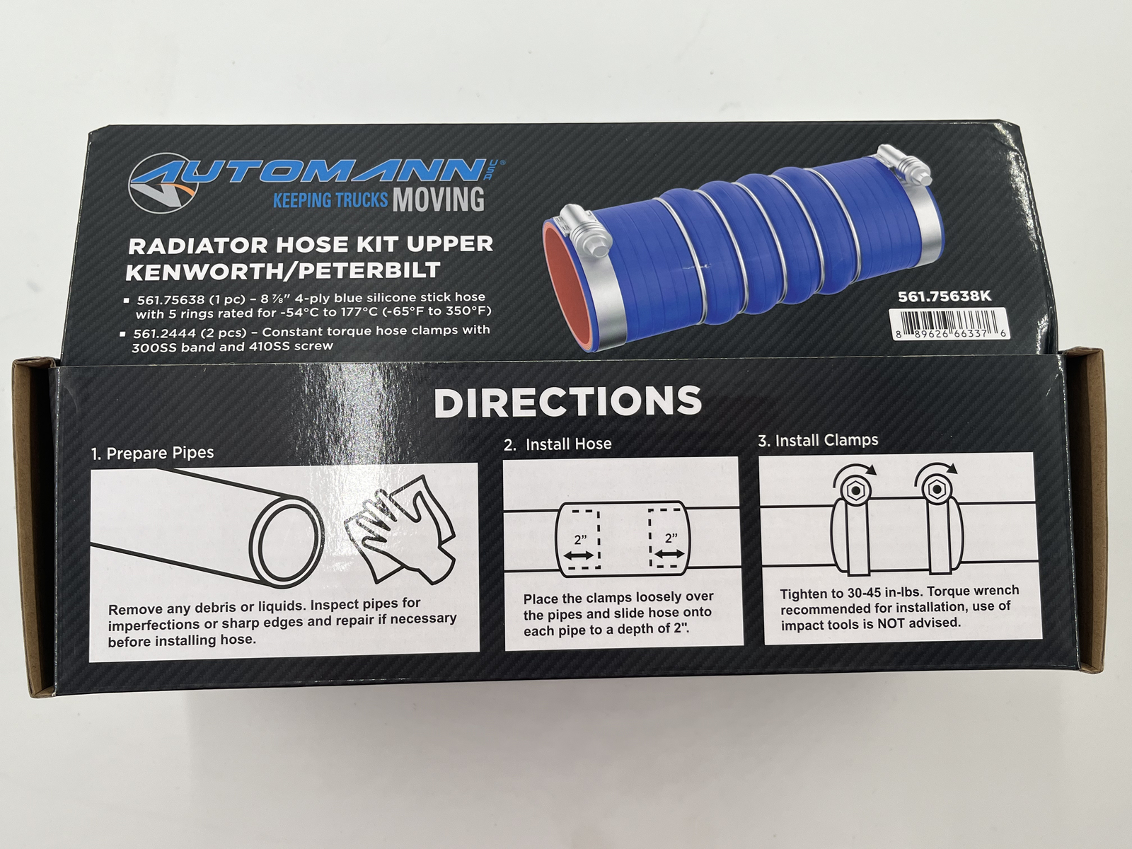 SILICONE UPPER RADIATOR HOSE Kit PACCAR KW PETERBILT SIMILAR TO F50-6308 28359