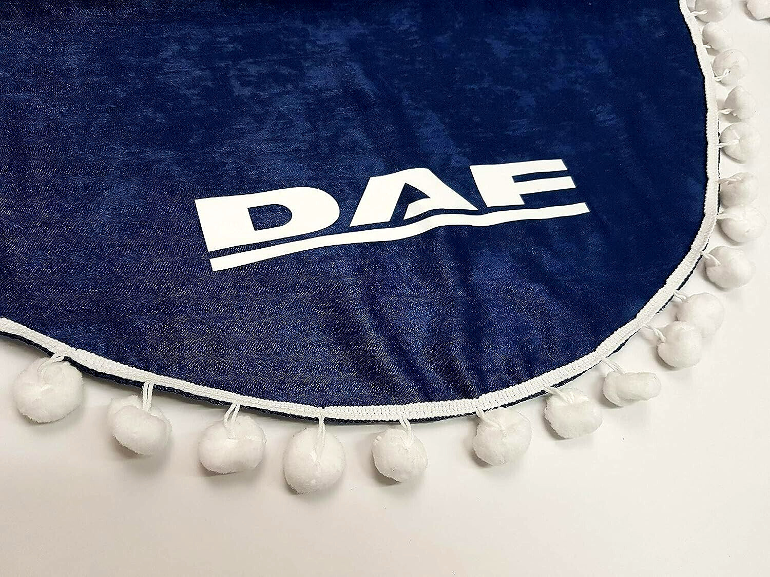 Truck Curtains Lux Set 3 pc for DAF 106 105 XF XG XD CF LF Blue & White Pom-Poms