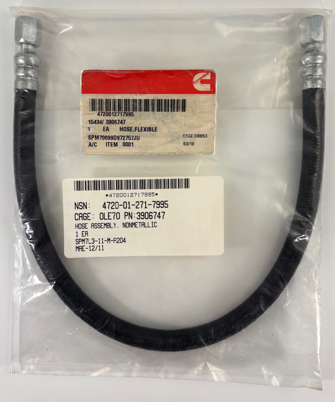 Cummins 3906747 Flexible Hose For ISL, L, QSC, QSL, Series And Other Engines NEW