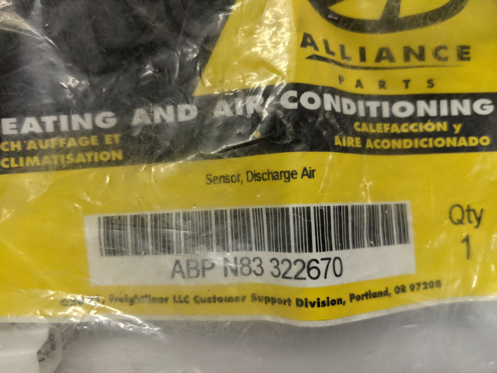 Freightliner HVAC Discharge Air Sensor Alliance ABP N83 322670 Temperature Probe