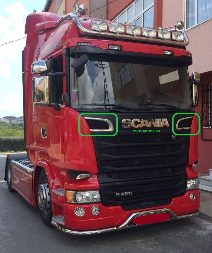 Scania 2009-2016 GRILL SIDE SWORD CHROME Super Polished S.Steel 2 Pieces.
