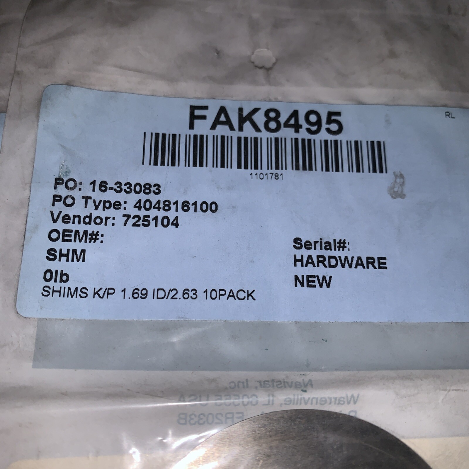9 PACK International FAK8495 Front King Pin Shim Set 1.69 ID x 2.63 OD