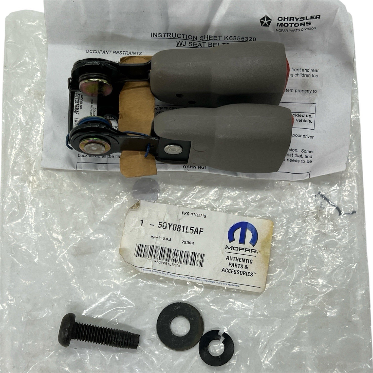 5GY081L5AF Mopar / 2004 Jeep Grand Cherokee Rear Inner Dual Seat Belt NOS OEM