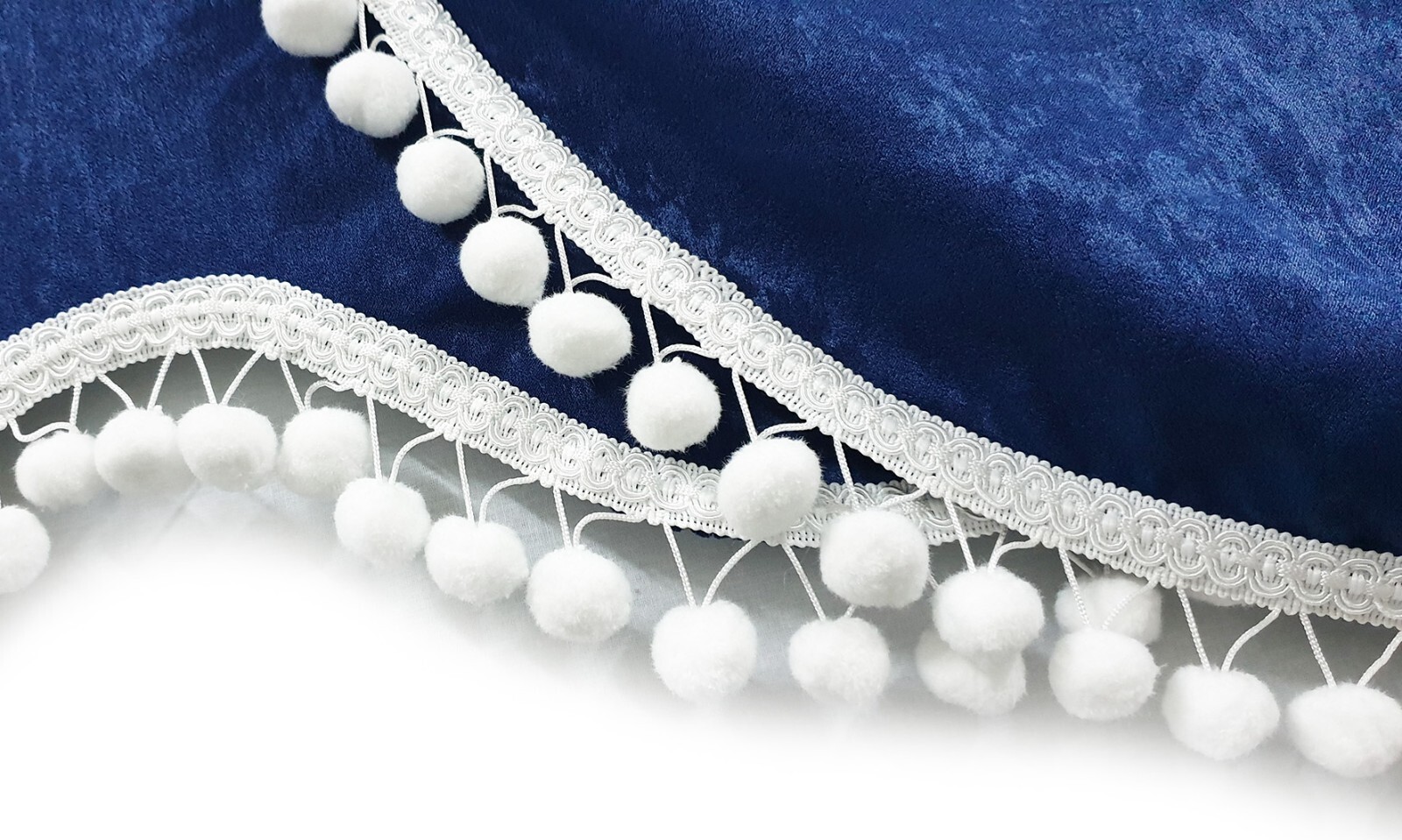 Truck Curtains for VOLVO VNL VNR VNX FH FH3 FH4 FH5 FM FMX Blue & White PomPoms
