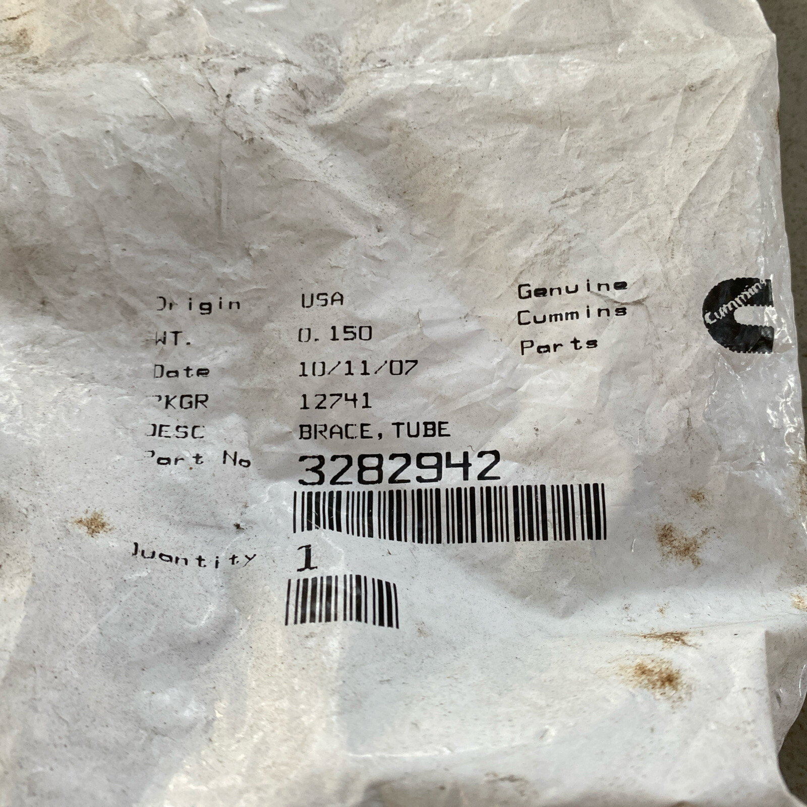 NOS Genuine Cummins 3282942 Brace, Fuel Line Bracket