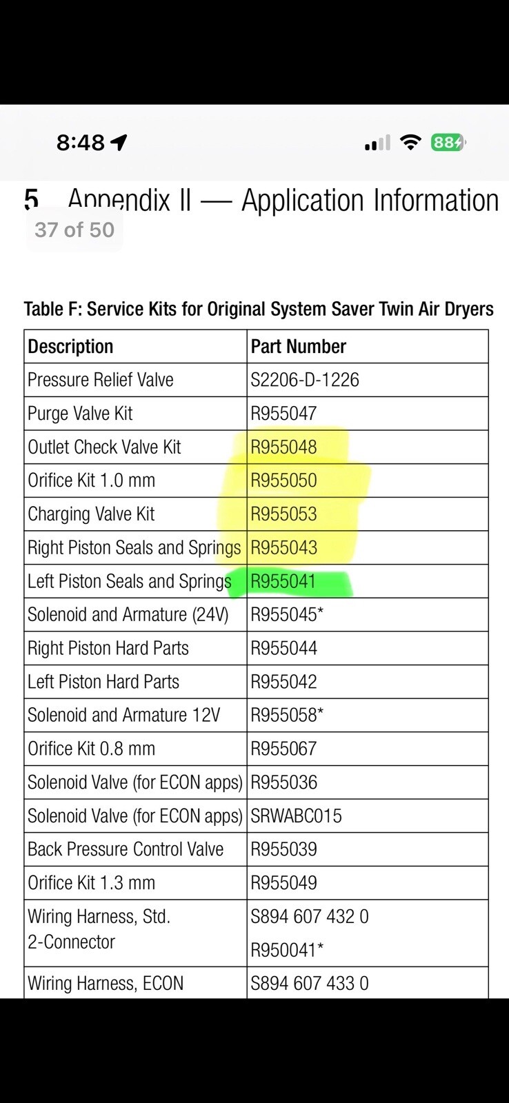 Meritor Wabco R955041 Left Piston Seals & Springs Kit / TWIN Cummins Mack Volvo