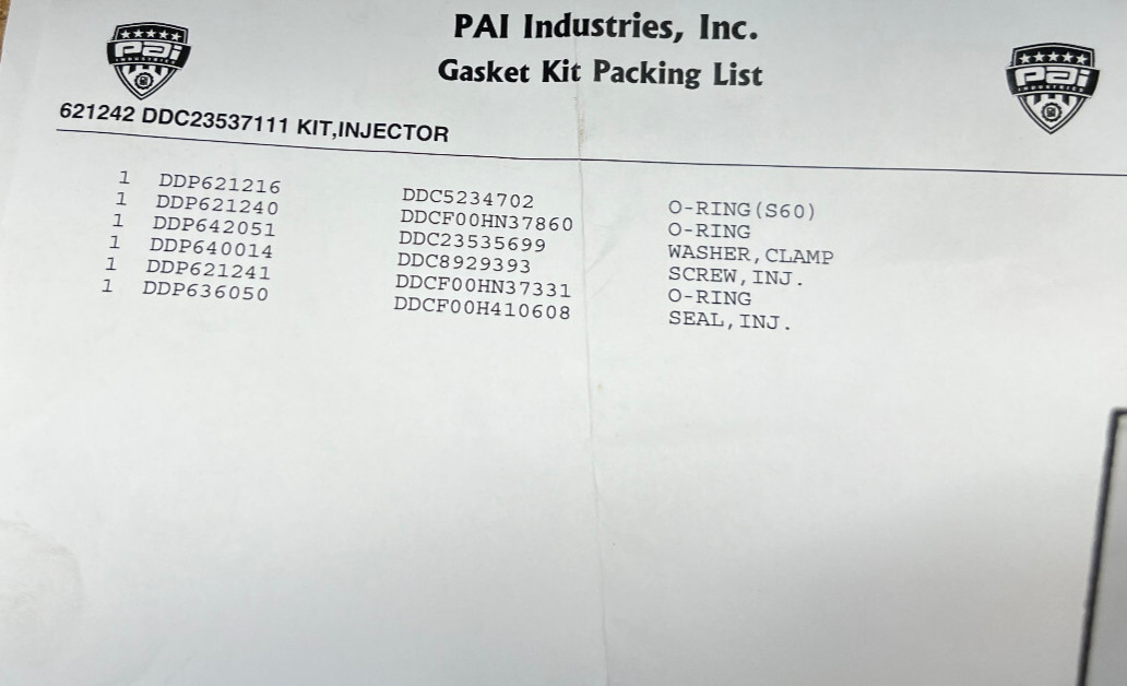 Injector O-Ring & Hardware Kit for Series 60. PAI 621242 Ref# 23537111, 23535700