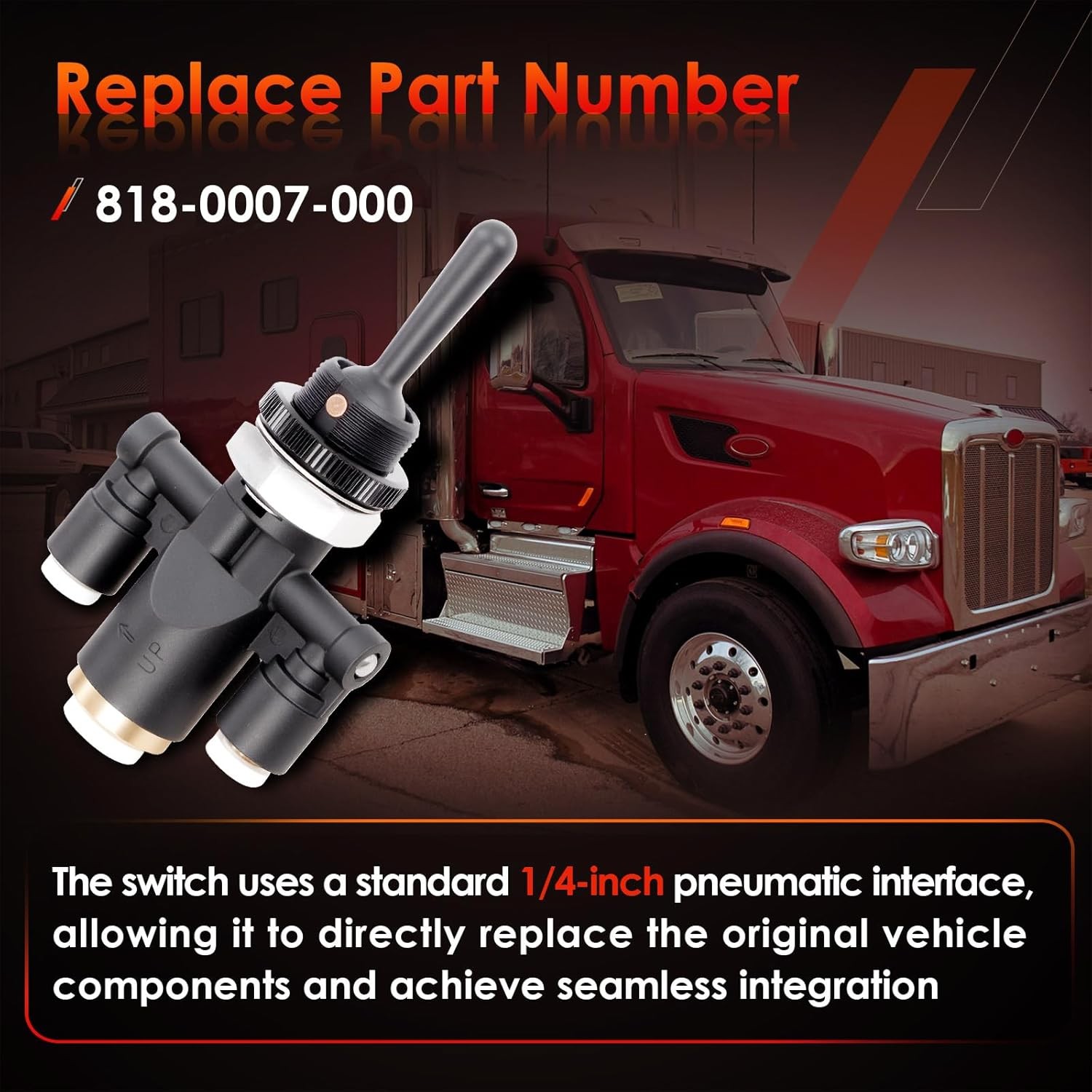 818-0007-000 Air Window Toggle Valve Switch 1/4 For Peterbilt 379 Kenworth T800