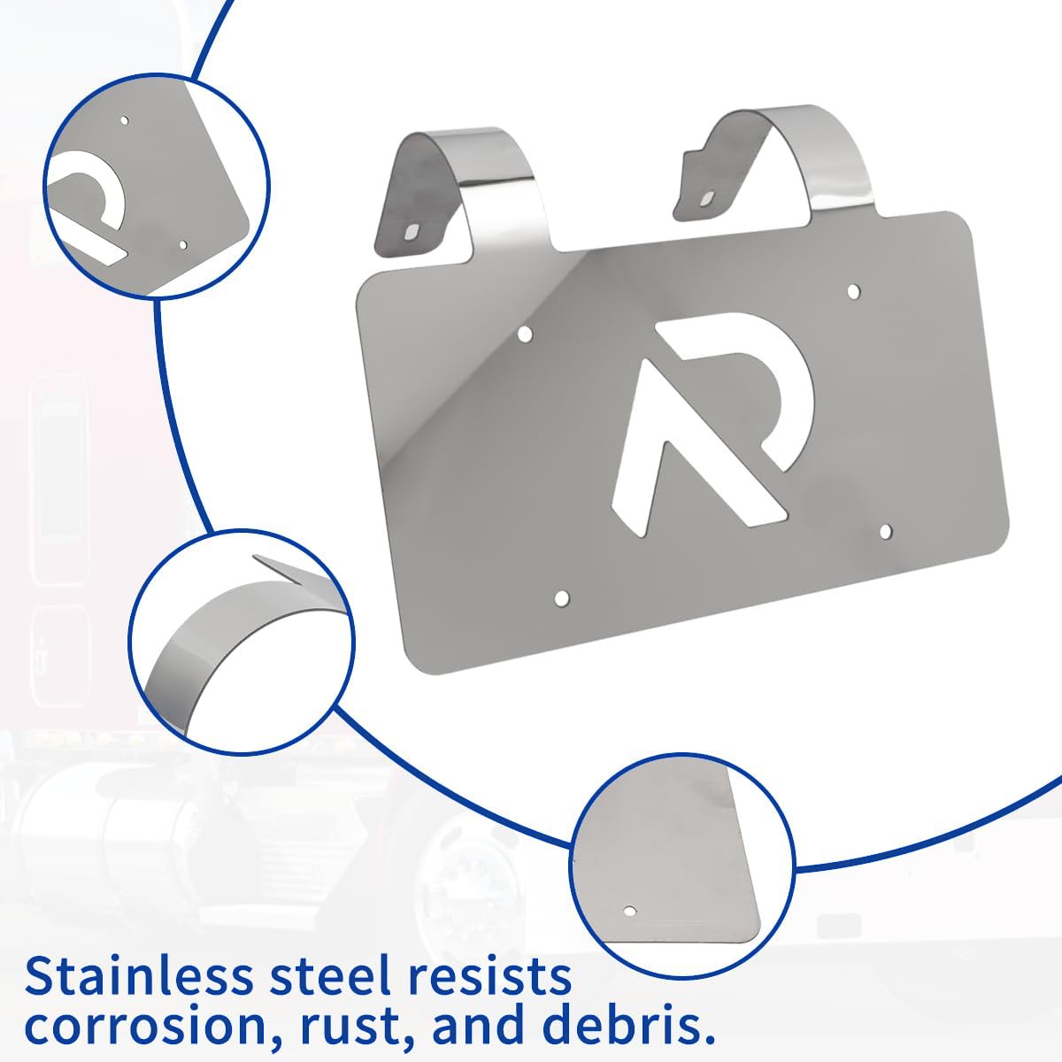 Stainless Deer Guard 3″ License Plate Holder Kit For Freightliner Volvo Kenworth