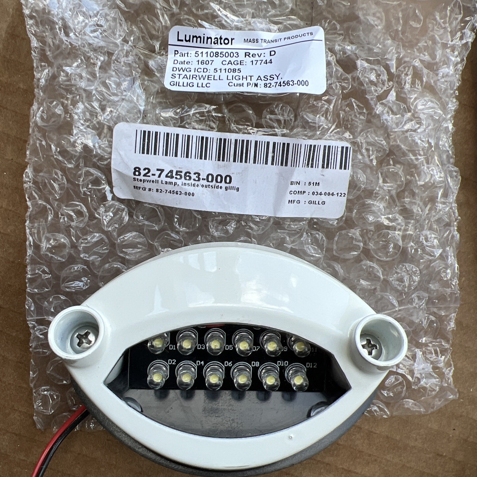 Luminator 511085-003 Stepwell Lamp, Inside/Outside Gillig Buses P# 82-74563-000