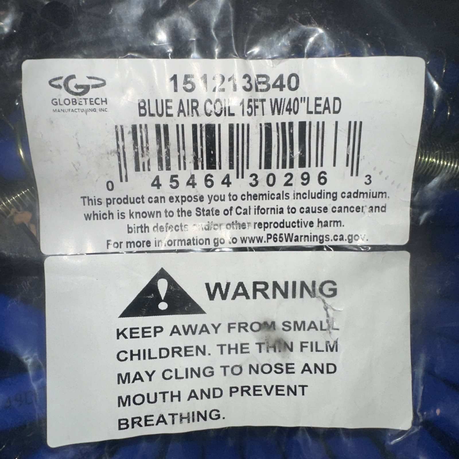 New Globetech Manufacturing Blue Air Coil 15 Ft. W/ 40″ Lead 151213B40