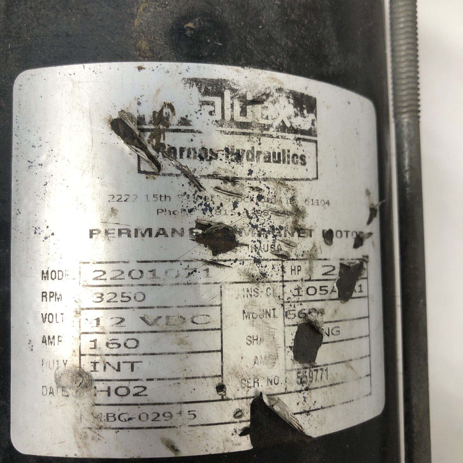 Used, RTO Haldex 2201071 Electric Hydraulic Pump, 12 Vdc, 3250 Rpm