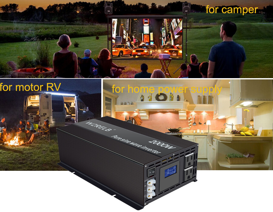 12V to 120V Pure Sine Wave Power Inverter 2000W Car Power Supply DC to AC Motor
