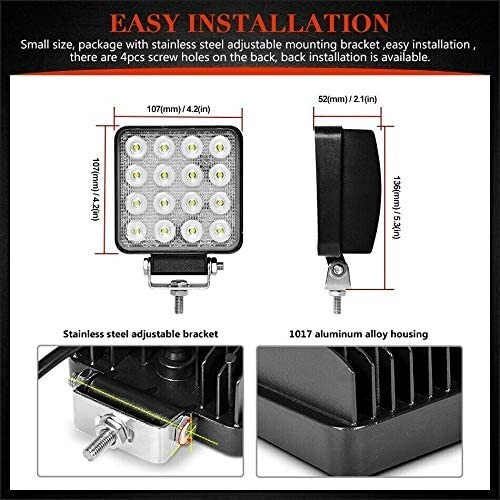 10x 48w Square 16 Led 12v / 24v Led Work Lights Flood Beam Lamp 4wd Suv Atv