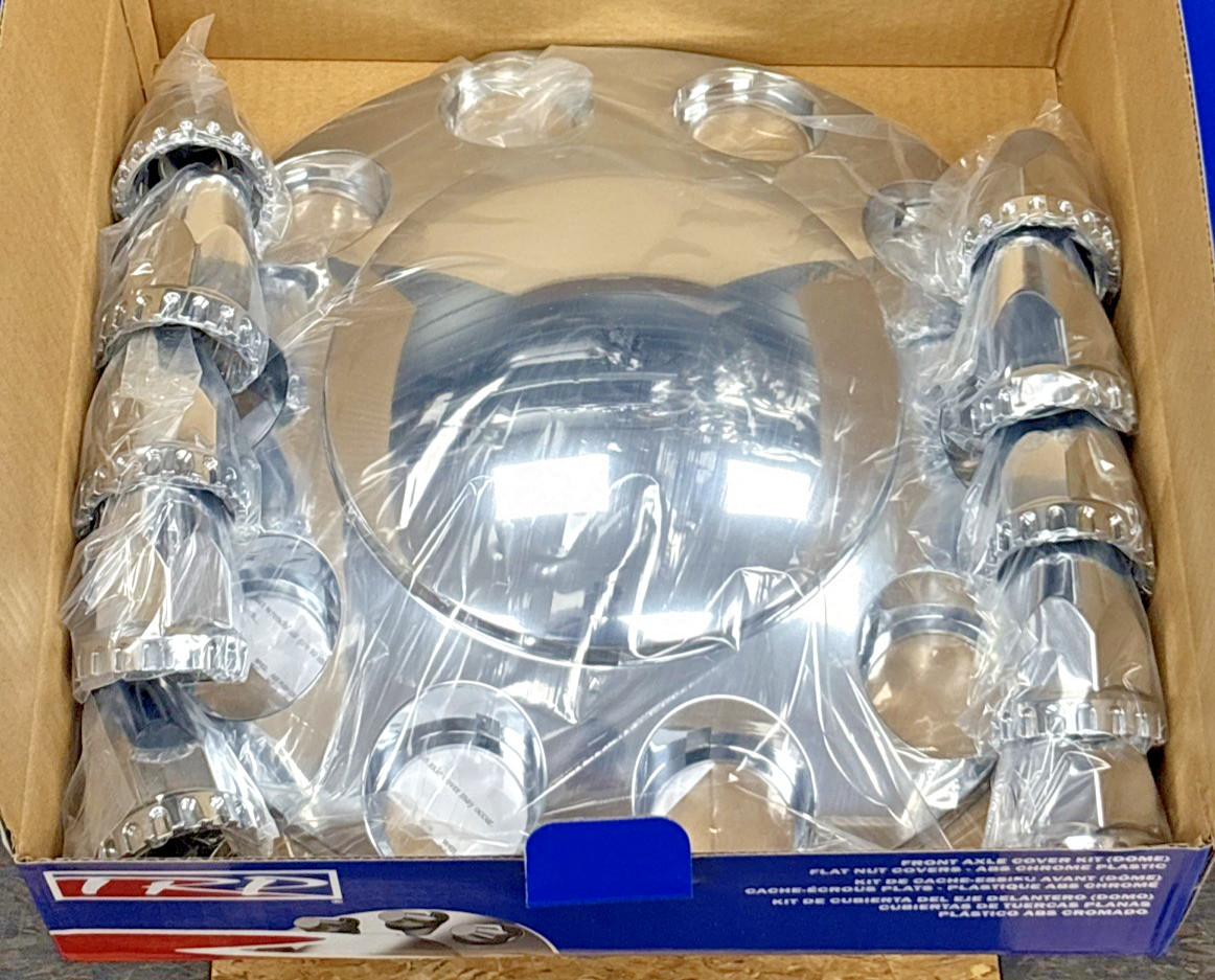 NEW HUBCAP-DOME FRONT AXLE COVER KIT w/ 10 CHROME PLASTIC FLAT NUTS 33mm~ MW9711