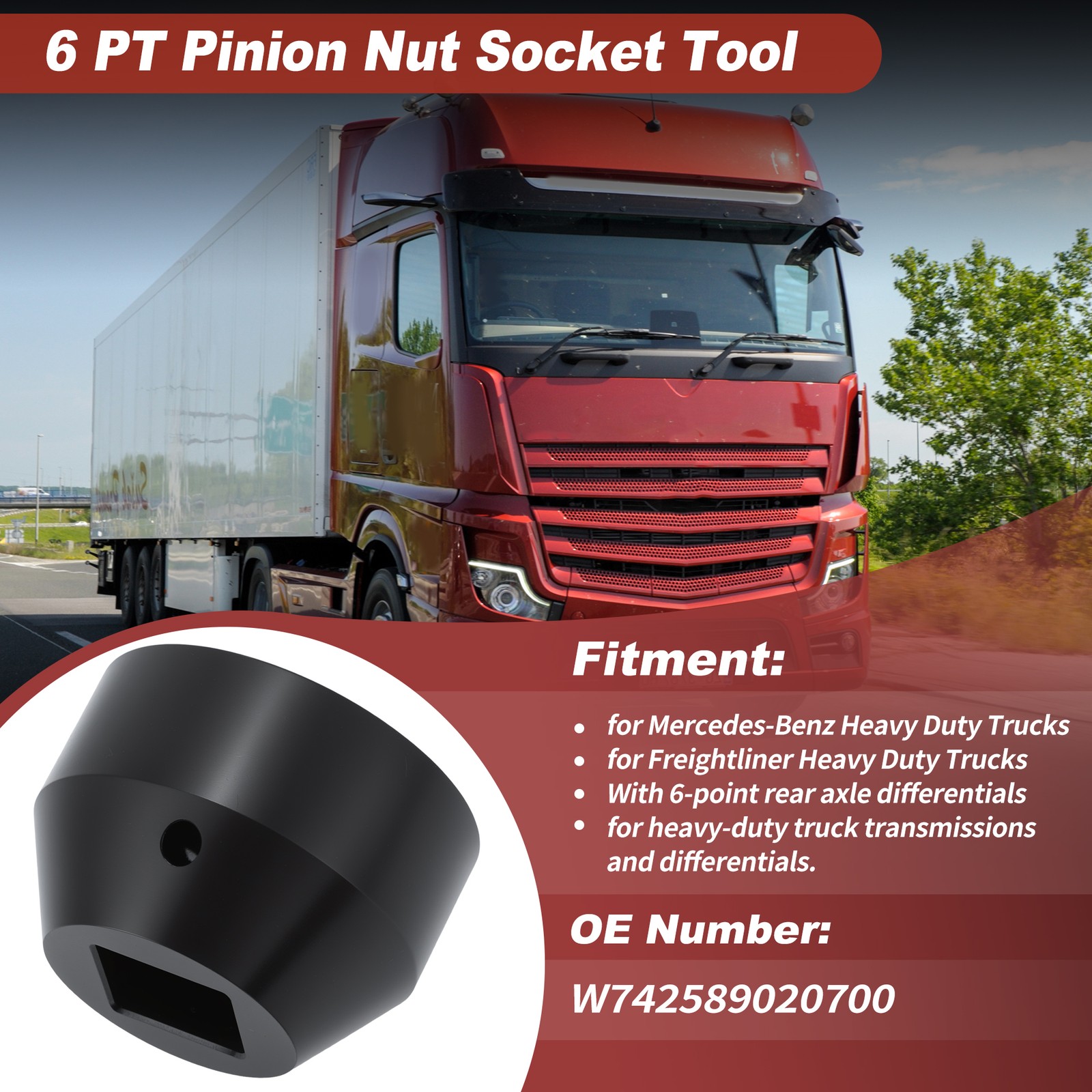 W742589020700 6 PT Pinion Nut Socket Tool for Mercedes for Freightliner Trucks