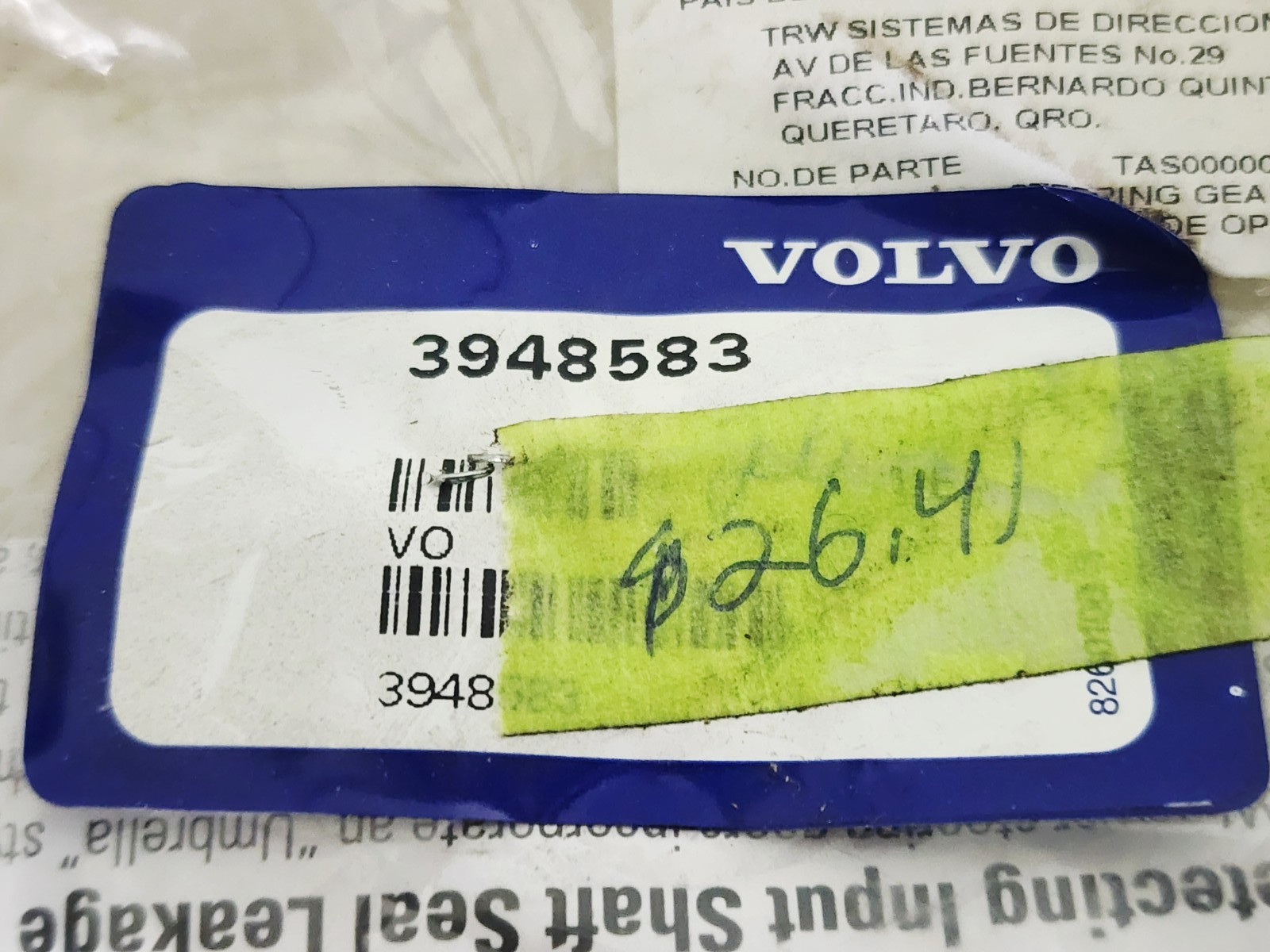 Genuine Volvo 3948583 Input Shaft Seal