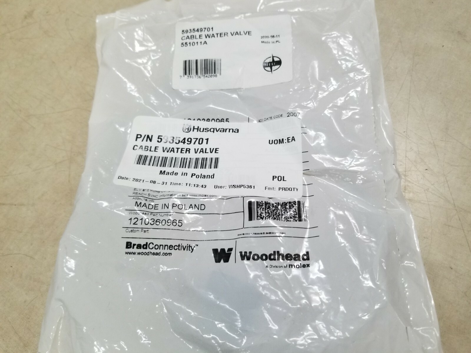 Husqvarna Cable Water Valve 593549701