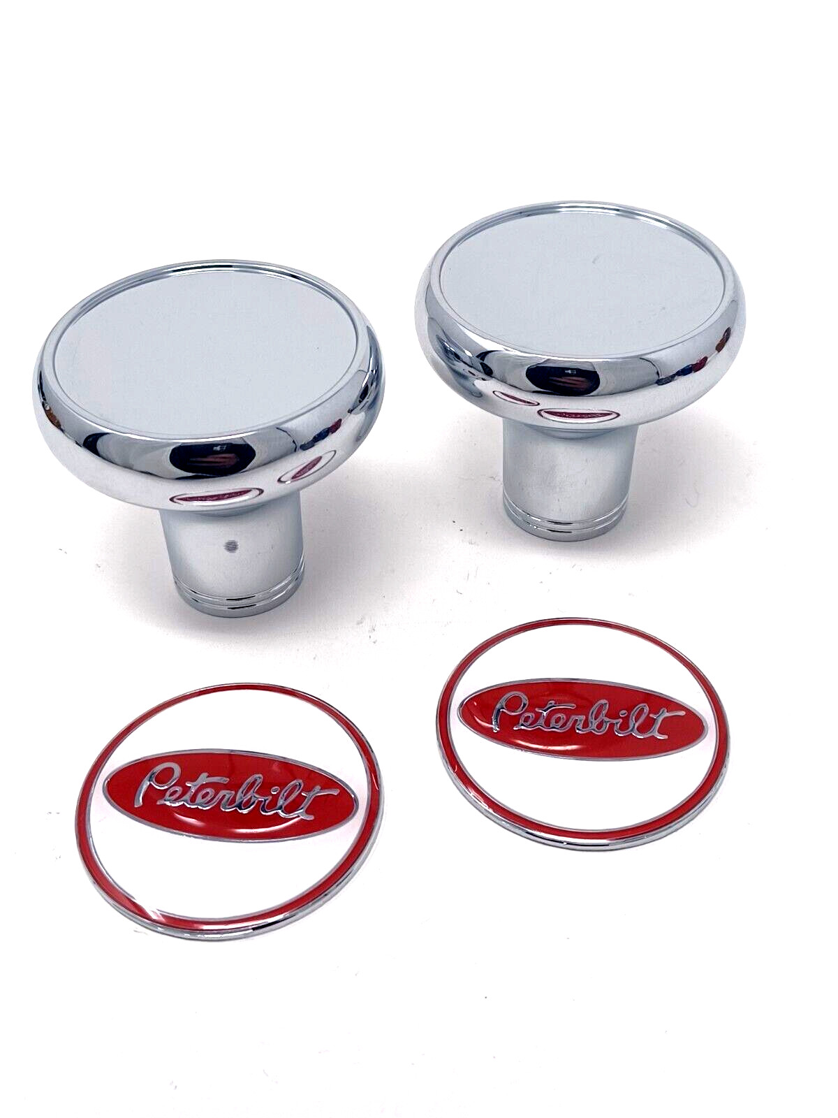 Peterbilt Air Valve Knob Chrome Tractor Trailer Set chrome white red emblem