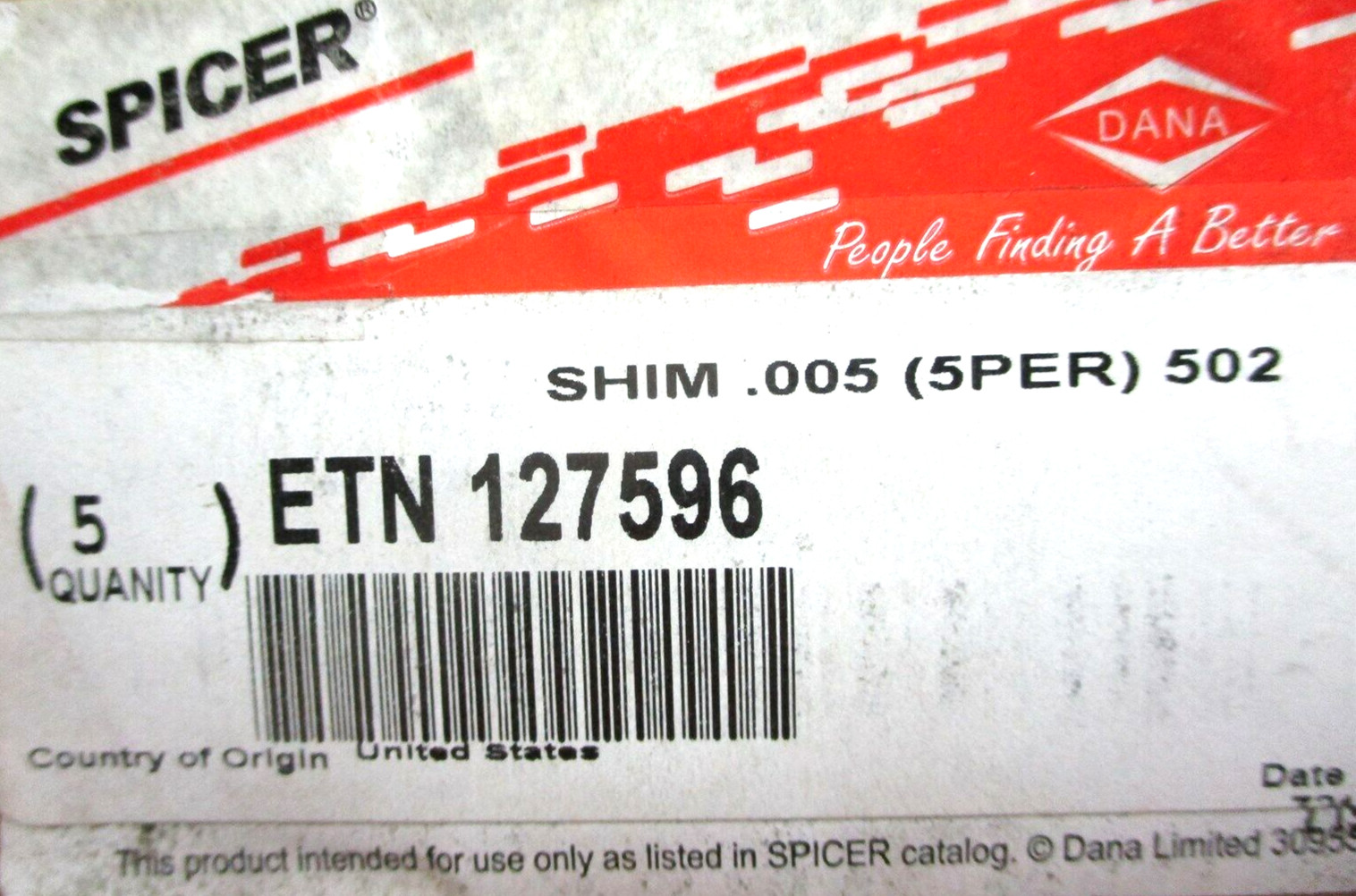 127596 NEW GENUINE EATON DANA SPICER DIFFERENTIAL PINION SHIM .005 FREE SHIPPING