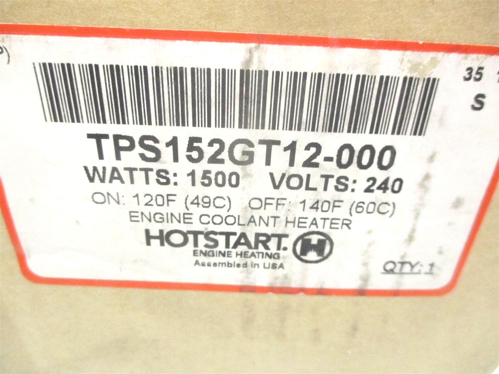 TPS152GT12-000 HOTSTART TPS SINGLE PHASE THERMOSIPHON ENGINE HEATER 240V 1500W