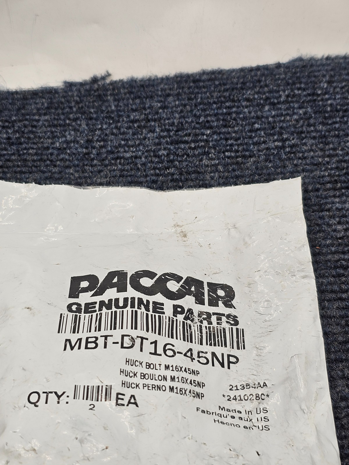 (QTY 2) PACCAR MBT-DT16-45NP Huck Bobtail Bolt 16mm Pin M16 x 45NP
