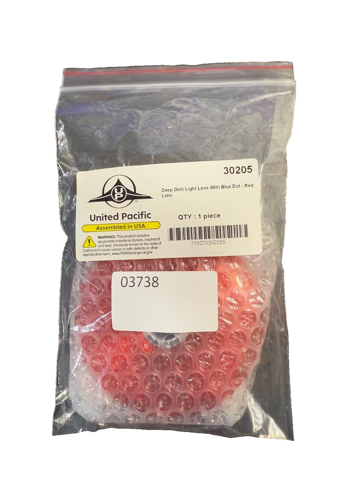 United Pacific Deep Dish Light Lens, RED Lens w/ BLUE Dot P/N: 30205