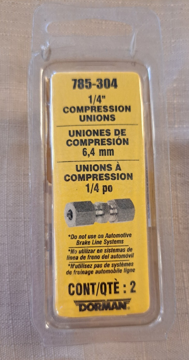 Dorman 785-304 Compression Union 1/4 In. Quantity 2 In Pack