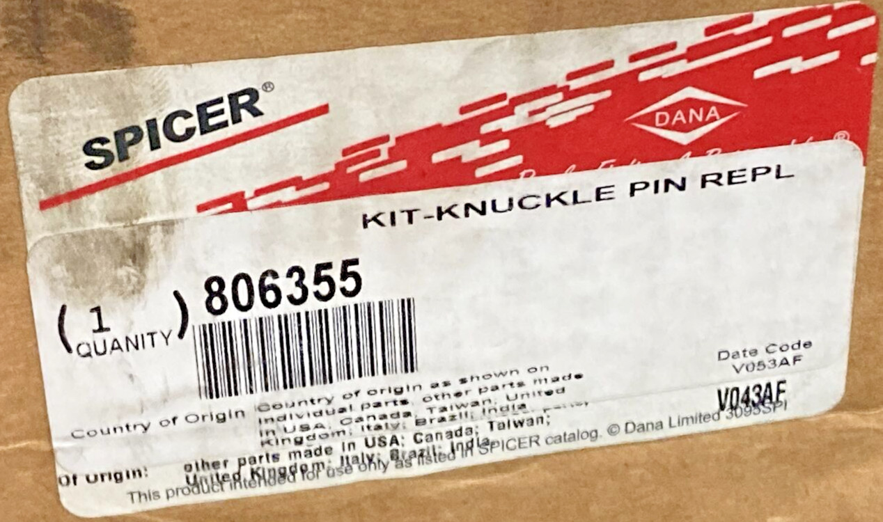 NEW GENUINE DANA SPICER 806355 KNUCKLE PIN REPLACEMENT KIT, INCOMPLETE KIT