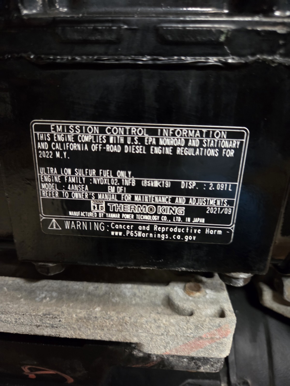 2021 Thermo King C600 Engine Complete With 3,300 Hours 4ANSEA NYDXL02.1NFB