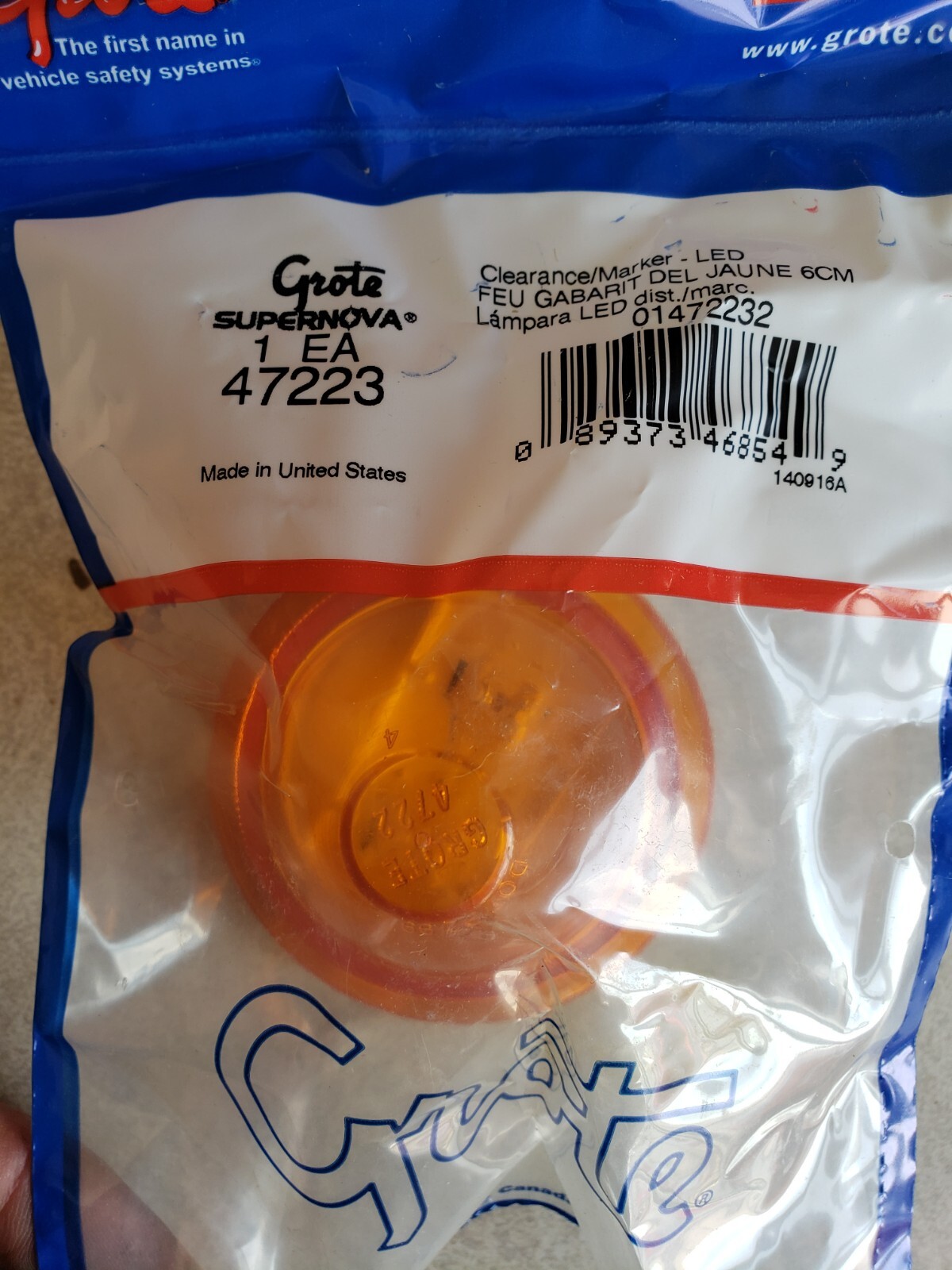 Grote 47223 Yellow 2-1/2” LED Beehive Clearance Marker Light 12V