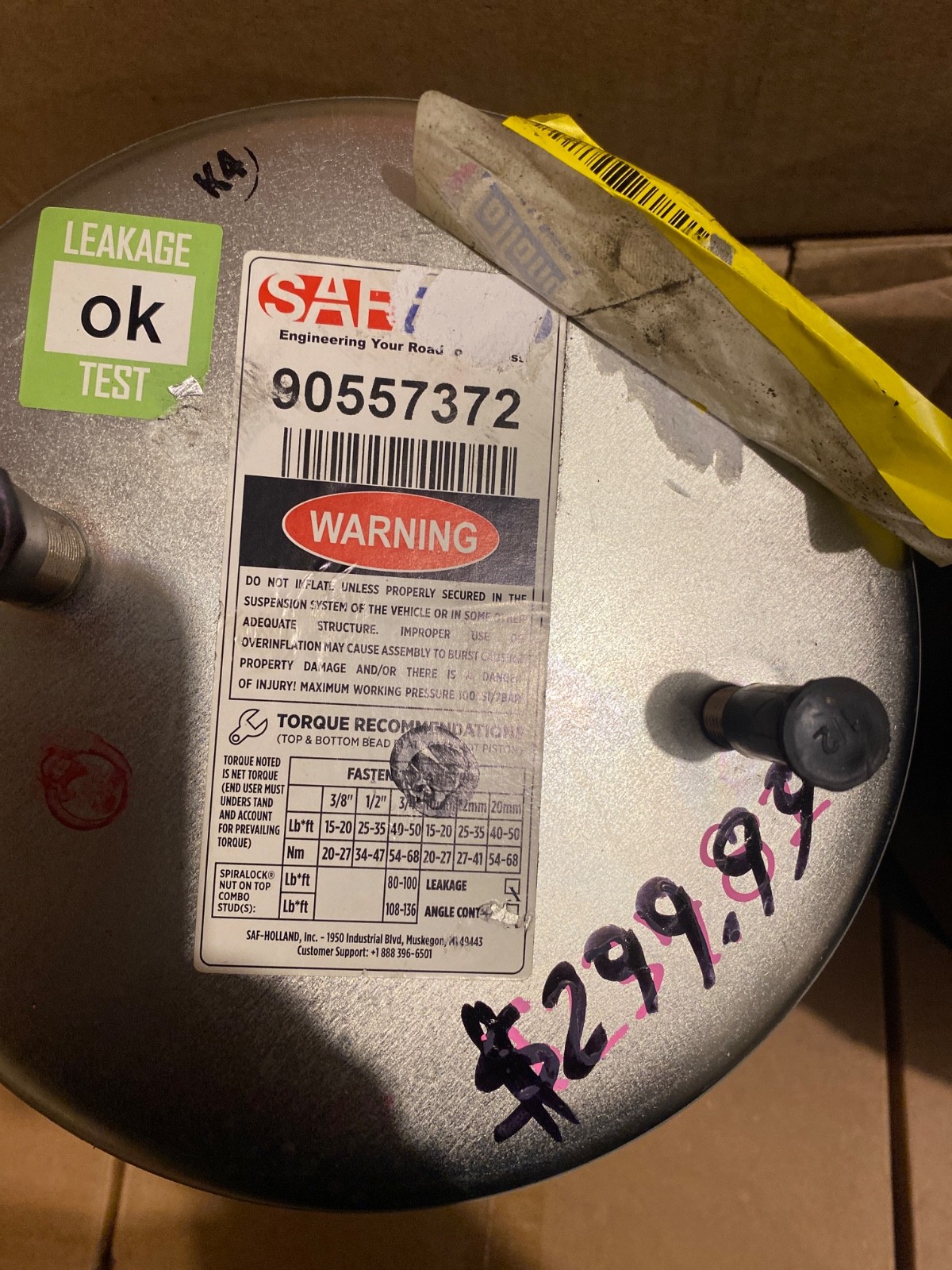90557372 Genuine Saf Holland Air Spring OEM-New