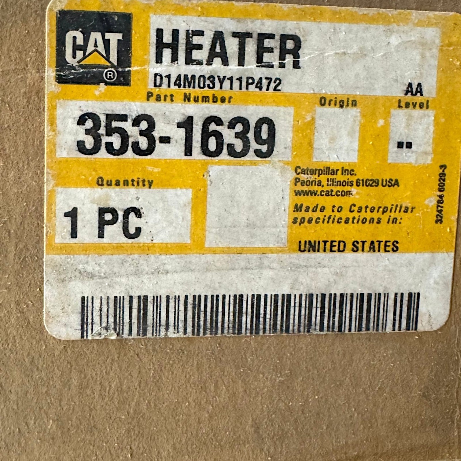 CAT 353-1639 SCREED HEATER 240V OEM CATERPILLAR 3531639