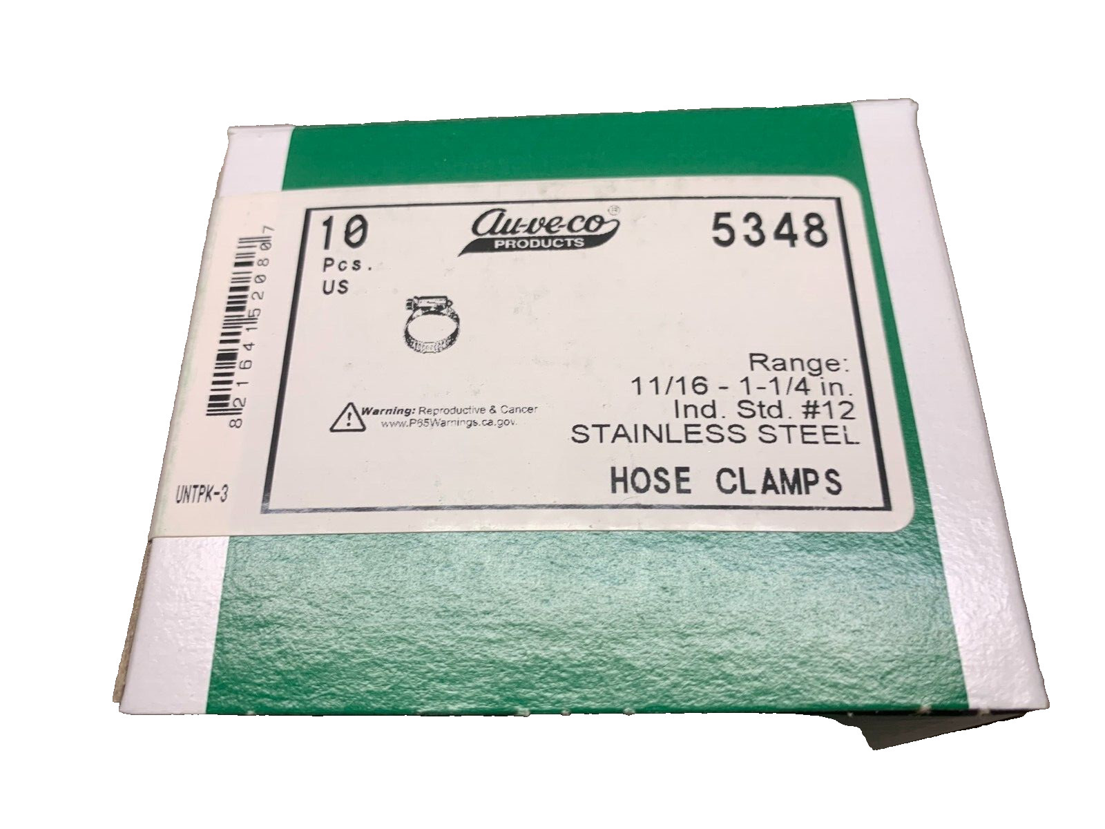 10-Auveco 5348 Hex Worm Gear Type Hose Clamp Size 12 – 1/2″ – 1-1/4″